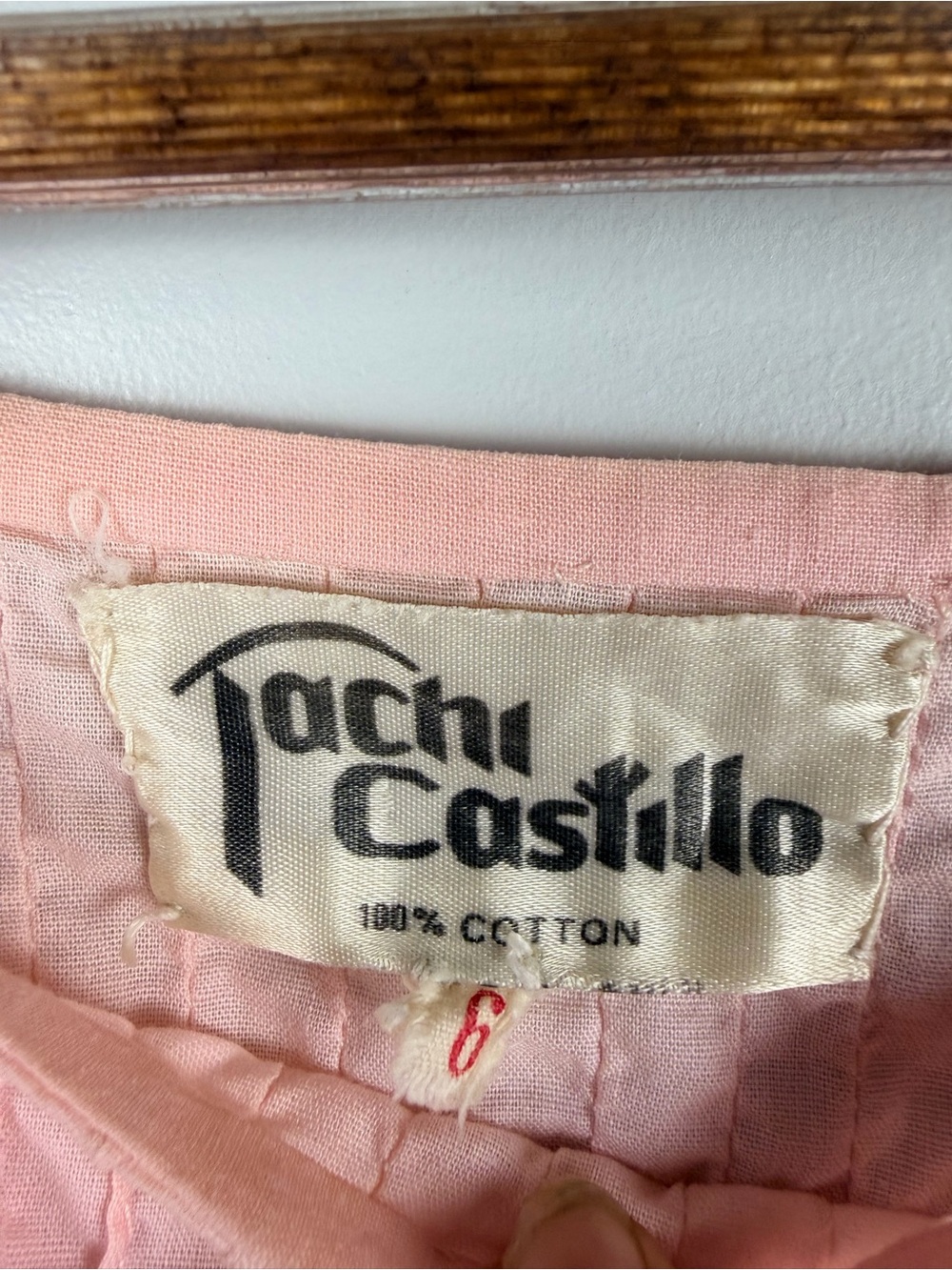Tachi Castillo 1970s Vintage pink Crochet Cotton Mexican Empire Midi Dress - Picture 3 of 5